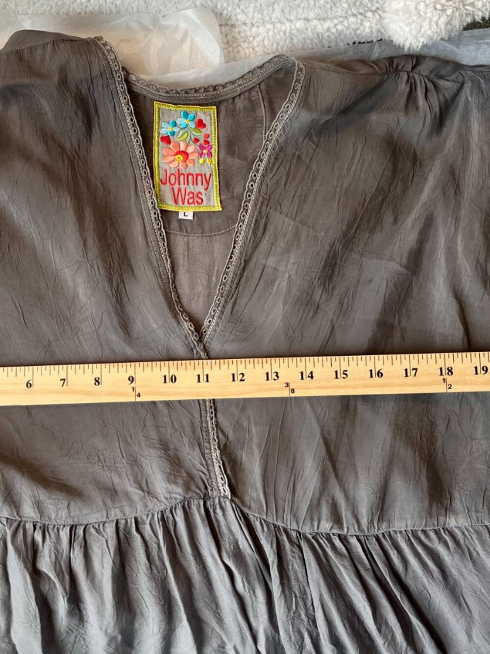 Johnny Was Grey Embroidered Boho Tunic Sundress Size L - Picture 4 of 6